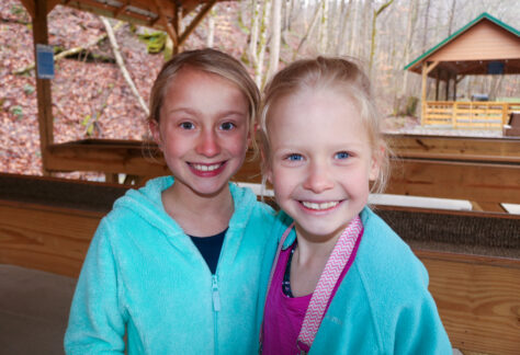 girls under the carpetball pavilion at Deer Run Spring Break Day Camp
