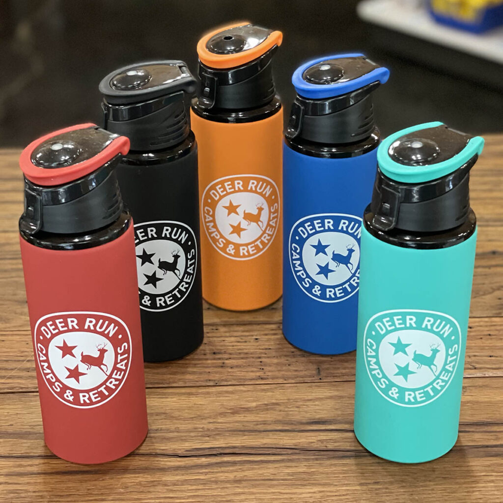 Deer Run TriStar velvet water bottles available for purchase at The Camp Store